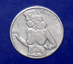 Vintage "Heads I Win/Tails You Lose" Novelty Nudie Coin Flip Coin - Picture 1 of 3