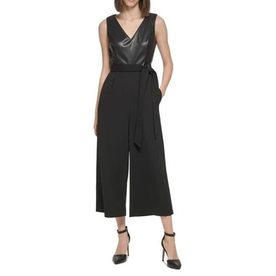 Calvin Klein Womens Size 4 NEW Sleeveless Faux Leather Belted Black Jumpsuit NWT - Image 1 of 4