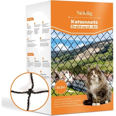 Katzennetz Balkon 4x3m Drahtverstärkt Katzenschutznetz Fenster - Bild 1 von 4