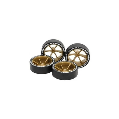 Tamiya Mini 4WD 40th Anniversary Large Super Hard Gold 6-Spoke Wheels & Low-Pro - Image 1 of 3