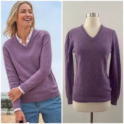 Suéter WoolOvers Tejido Lana de Cordero Cuello en V Pullover Minimalista Preppy Púrpura Pequeño Foto 1 de 4
