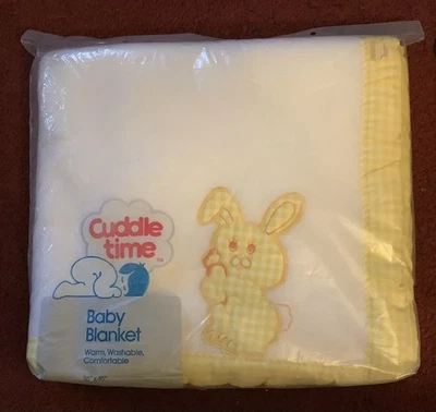 Vintage Cuddle Time Swaddle Baby Blanket Yellow Bunny Rabbit NEW NOS - Image 1 of 4