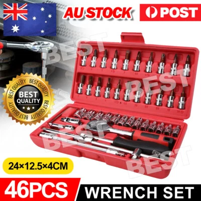 46PCS Socket Wrench Set CRV Truck 1/4" Drive Metric Flexiable Extension Bar Case - image 1 of 4
