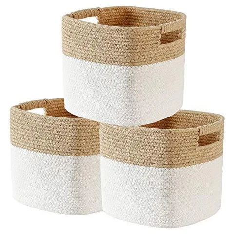 Cotton Rope Storage Baskets Set Of 3 Foldable Woven Basket Decorative Rope Baske Cover