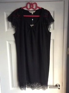 New Yumi Lagenlook Black Lace & Pearl Stretch Jersey Slip Dress - Size 16 BNWT - Picture 1 of 12