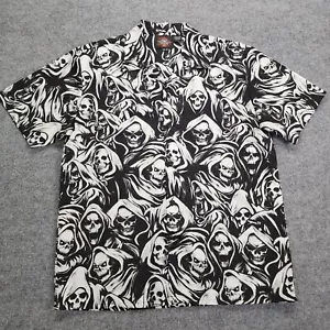 Vintage Dragonfly Button Up Shirt Mens Medium Skulls Goth Motorcycle Biker Y2K - Picture 1 of 15