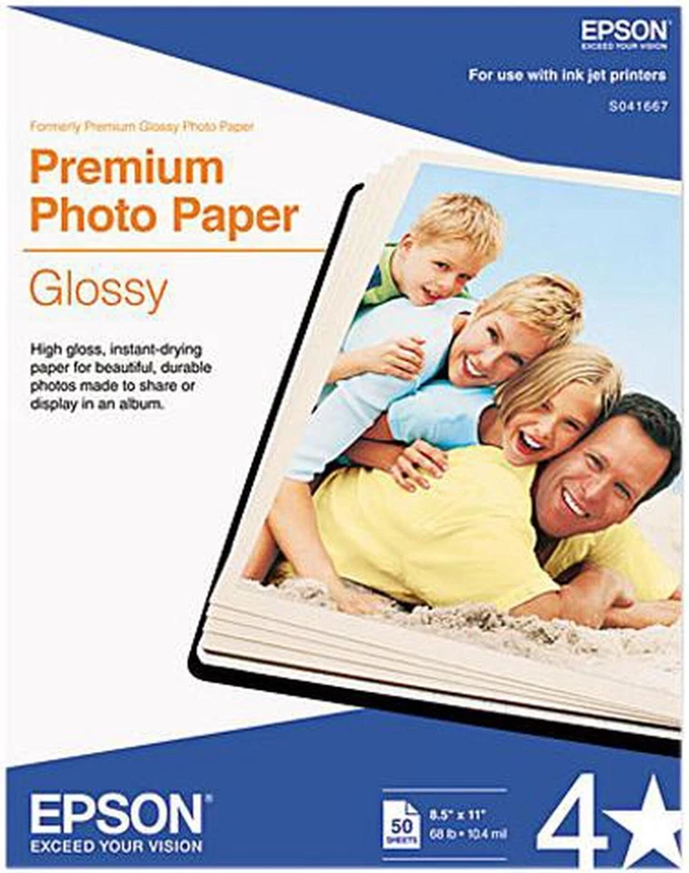 Epson S041667 Premium Photo Paper Letter - 8.50" x 11" - 50 / Pack - White - Image 1 of 1