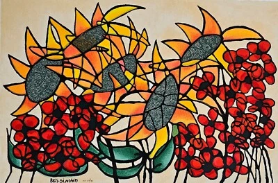 Ben Simhon Girasoles PP 27/95 Serigrafía Firmado a Mano Girasol Flor Arte de Pared Foto 1 de 4