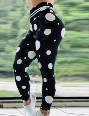 Nova legging feminina preta branca bolinhas tamanho pequeno regular - Imagem 1 de 4