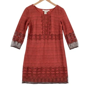 Studio M A-Line Dress Womens Small Red Lace Cotton Blend Round Neck Pullover - Picture 1 of 16