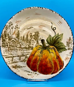 Vintage HandPainted Pumpkin Fest Ceramic Autumn Plates Set of 2 Thanksgiving - Picture 1 of 5