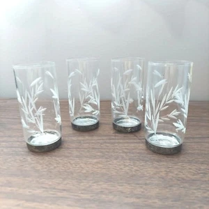 Vtg Etched Juice Glasses Crystal Leaves Silver Plate Base Retro Victorian - Picture 1 of 8