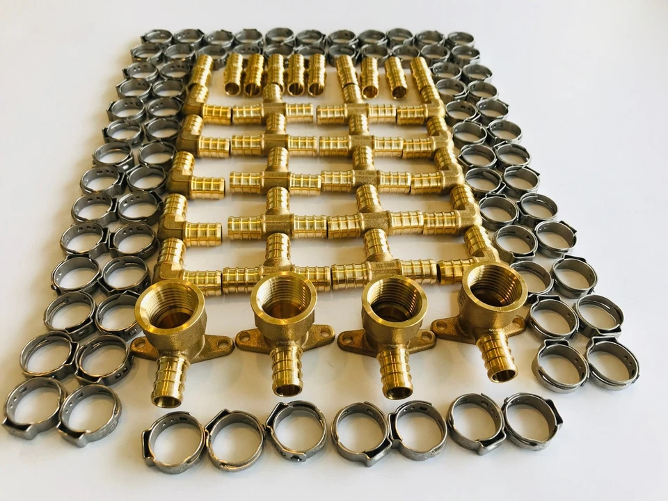 EFIELD 114PCS 1/2" PEX CRIMP FITTINGS, 4 DROP-EAR ELBOW, TEE, COUPLING, ELBOW/10 - Image 1 of 4