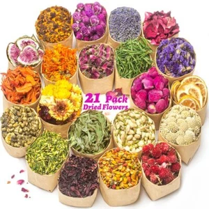 Dried Flowers 21Bags 100% Natural Dried Flowers Herbs Kit Soap Making DIY Candle - Picture 1 of 6