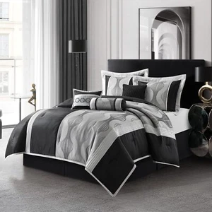Stratford Park Black and Silver Comforter Set California King Size 7 Pieces - Picture 1 of 5