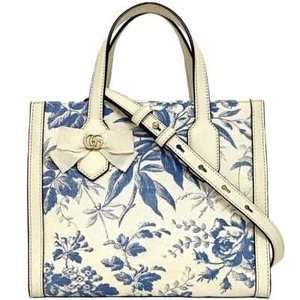 Gucci 2way bag f-21163 white blue flower herbarium 443089 Good condition GG - Picture 1 of 10