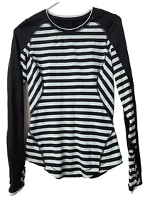 Lululemon Rulu Shirt Mint Green Black Long Sleeve Striped Women's Sz 6 - Picture 1 of 11