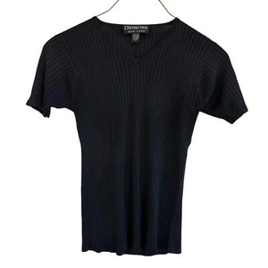 Vintage Damen 100% Seide schwarz gerippt Shirt markant New York Medium  - Bild 1 von 4