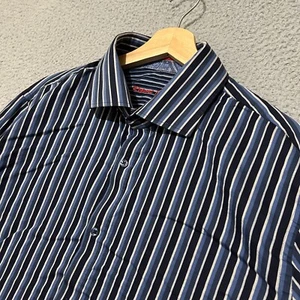 Report Collection Dress Shirt Men X Blue Striped Long Sleeve Button Up - Picture 1 of 12