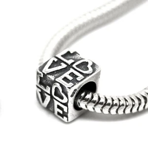 LOVE intagliato a cubo-cuore- Perla Ciondolo Europeo Solido Argento Sterling 925 Solido - Foto 1 di 2