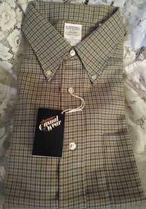 NUOVA camicia vintage Arrow Cum Laude L 16-16,5 stampa a quadri affusolata sanforizzata USA - Foto 1 di 4