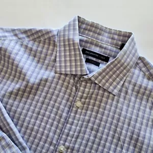 John Varvatos Slim Fit purple white plaid button front shirt mens size 16 34/35 - Picture 1 of 8