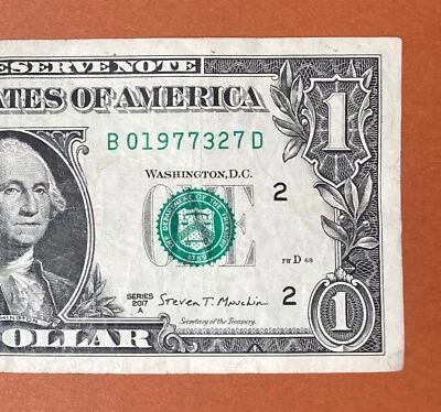 Банкнота номиналом 1 доллар 1977 27 марта (B 01977327 D) на день рождения (_ 1977 / 3 / 27) - Изображение 1 из 3