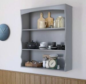 Grey Wall Mounted Shelves Painted 3 Book Shelves Ideal for Kids Bedroom Kitchen