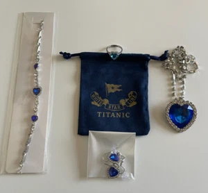 Titanic Jewelry Set - Heart of the Ocean Necklace, Bracelet, Earrings, Ring and - Picture 1 of 9