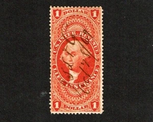 1862-71 Revenue First Issue Wash.$1 Red LIFE INSURANCE Sc#R71c Great Pen Cancel - Picture 1 of 1