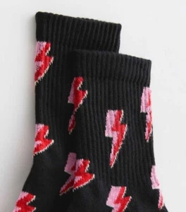 BNWT New Look Black Red & Pink Lightning bolt Socks Cotton blend Size 4-7 - Picture 1 of 2