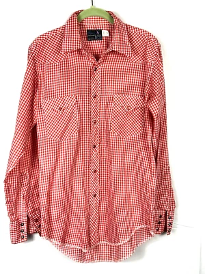 Camisa De Colección Maverick Cola Larga Western Perla A Presión Cuadros Rojos Hombres Talla 15.5 x 34 Foto 1 de 4