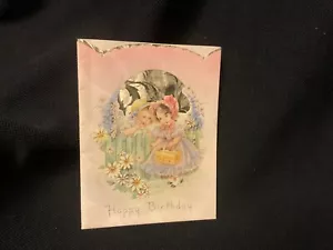 Biglietto Compleanno Bambina Vittoriana Vintage c 1930 Nat’l Ptg. Co. - Foto 1 di 4