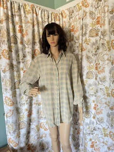100% silk blouse Size 6 Yellow/Grey Vintage - Picture 1 of 6