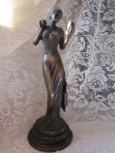 Bronze Sculpture Statue Figurine Woman With Compact - Picture 1 of 14