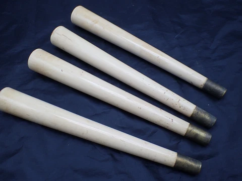 Vintage MCM Furniture Legs BLONDE Wood Parts Tapered Solid Brass Caps 13 1/2" Cover