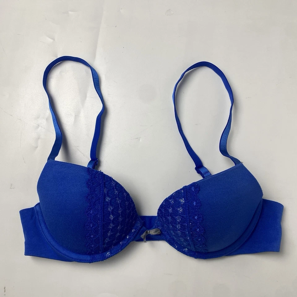 Sujetador push up acolchado azul Aerie Lindsey con aros lazo de encaje talla 32B Foto 1 de 4
