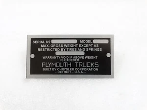PLACA DE DATOS PARA CAMIÓN PLYMOUTH VINTAGE 1935-41 #V264-7 - Imagen 1 de 6