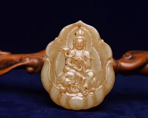 Certified Natural Hetian Jade Handcarved Exquisite Guanyin Statue Pendant 11125 - Picture 1 of 9