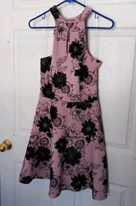 Almost Famous Girls Dress Size Medium Pink Black Velvet Halter Fit n Flare Maxi - Picture 1 of 9
