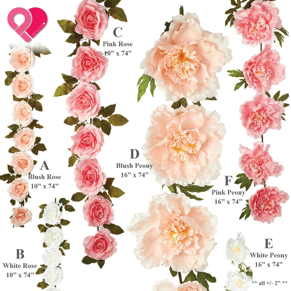 Guirnalda Jumbo Seda Rosa Peonía Flor Soporte Artificial Hoja Gigante Vid Grande Foto 1 de 4