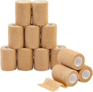 12-Rolls Self Adherent Bandage Wrap, Vet Tape - 3 in X 5 Yds Breathable, Elastic - Picture 1 of 12