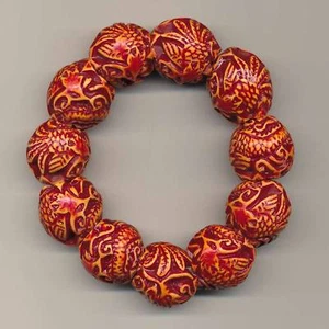 Pulsera Rojo Marrón Bolas Tibet China Opulento Mujer Hombre Protección - Imagen 1 de 1