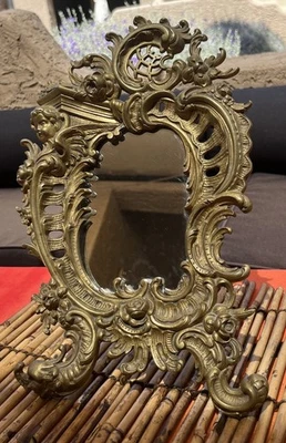 Antique French Gilt Bronze Table Top Mirror Putti Cherub Rococo Style 19th C. - Image 1 of 4