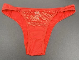 VTG Red SILKY Shiny Satiny Low Rise Panties Y2K Donna Bella Brazil Bikini S/M - Picture 1 of 6
