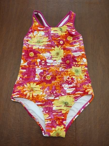 Speedo Girls Size 12 Yellow Pink Orange Flowers Swimsuit Excellent Pre Owned - Picture 1 of 6