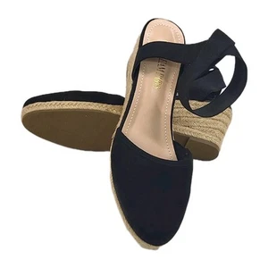 DreamPairs Black Espadrille Dressy Wedge Sandals UK 6.5 US 8.5 EU 40 Elasticated - Picture 1 of 10