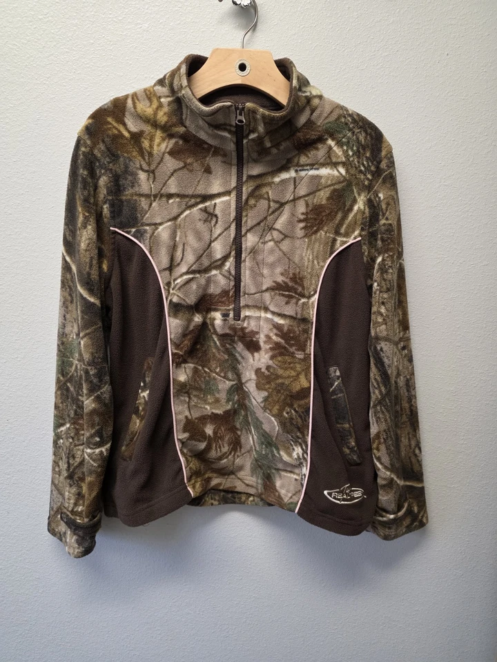 Realtree Camo Pullover Fleece Misses large 12/14 Brown with pink hunting fall  - Image 1 of 4