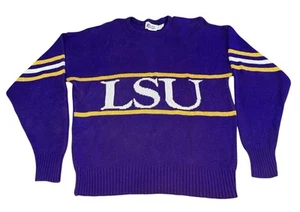 Vintage 1980’s LSU TIGERS Cliff Engle Crew Neck Knit Sweater Made in USA XLarge - Picture 1 of 11