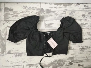 Bnwt Missguided Womens Crop Top Size 10 Black Milkmaid Festival Casual Laced Up - Picture 1 of 5